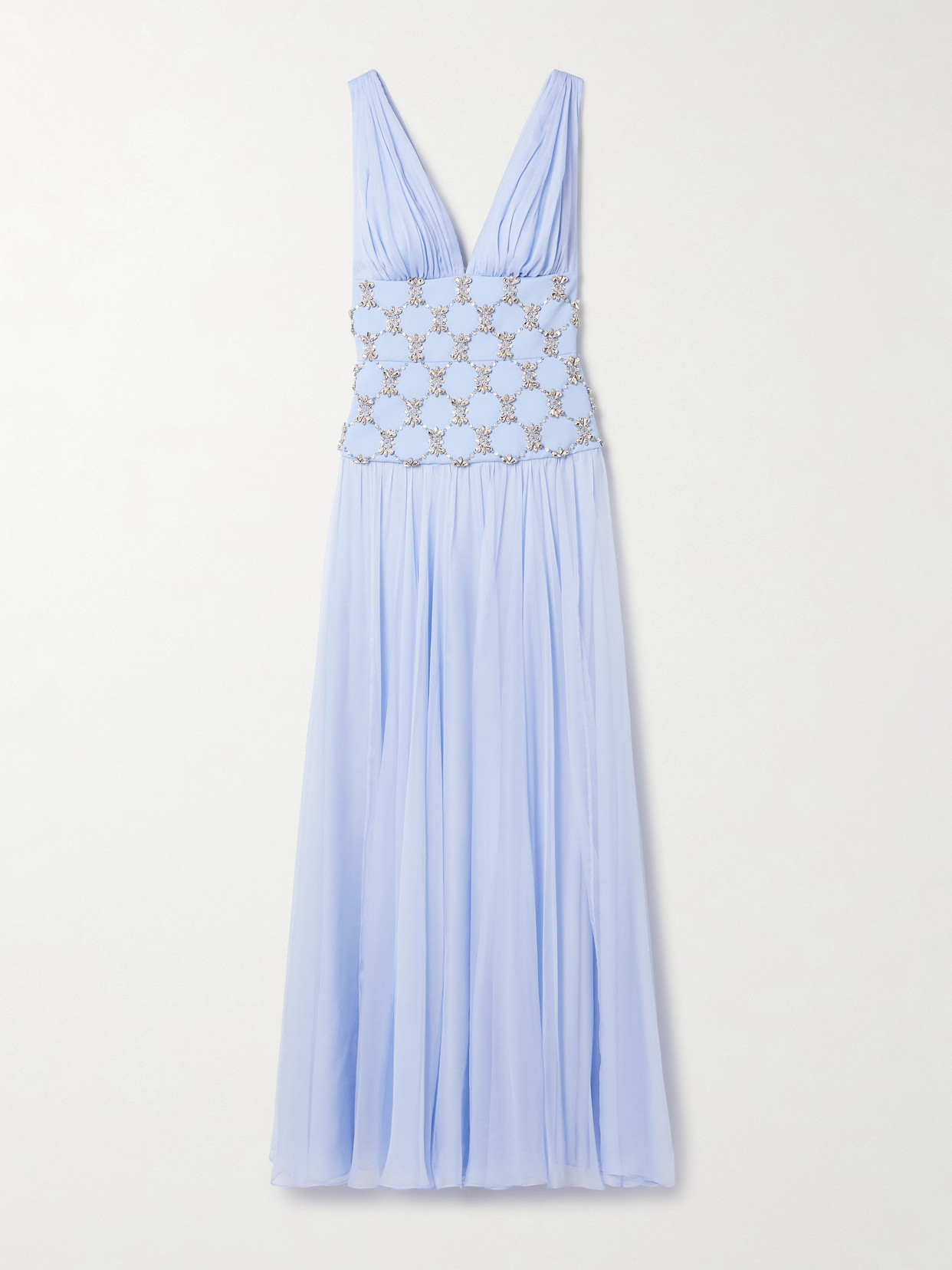 Sabina Bilenko Cody Chiffon And Crystal-embellished Silk-crepe Gown In Blue