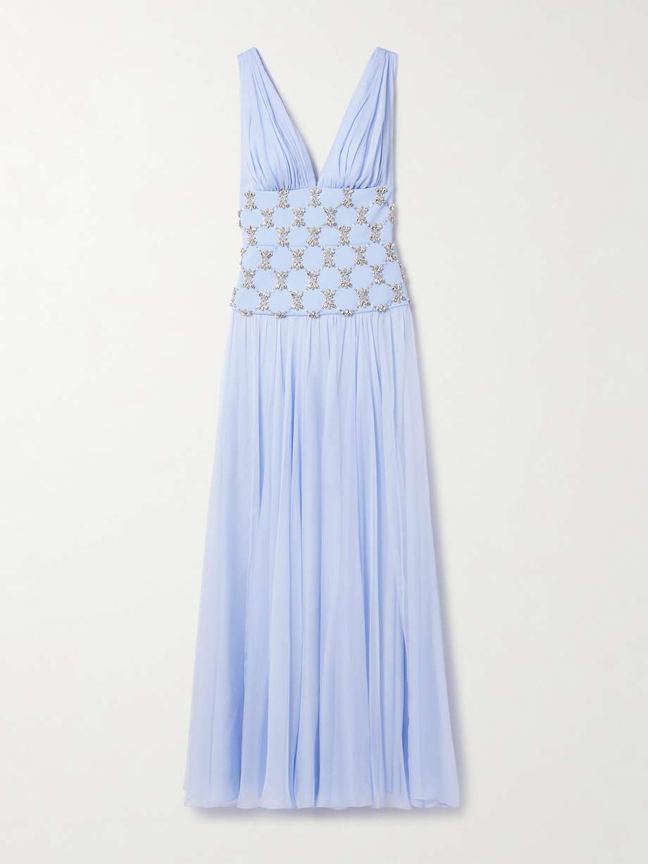cody chiffon and crystal-embellished silk-crepe gown