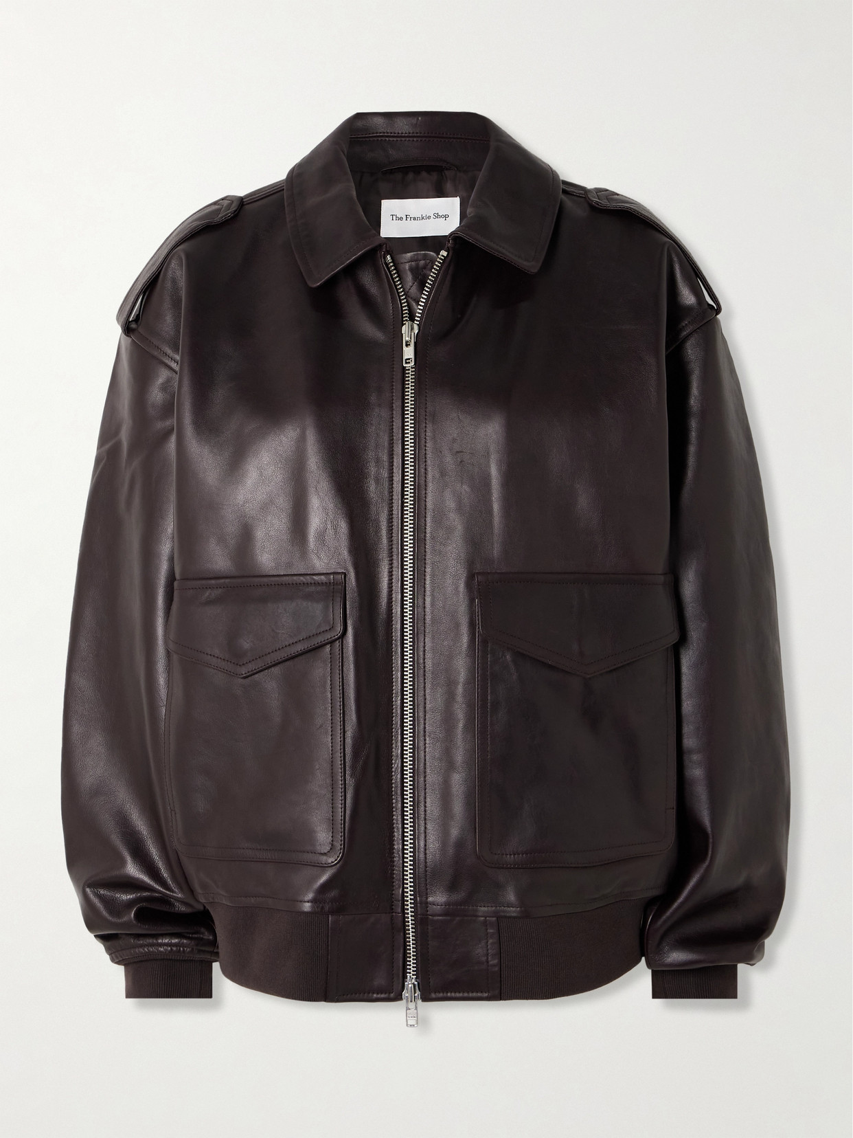The Frankie Shop Viper Oversized Leather Jacket In Brown
