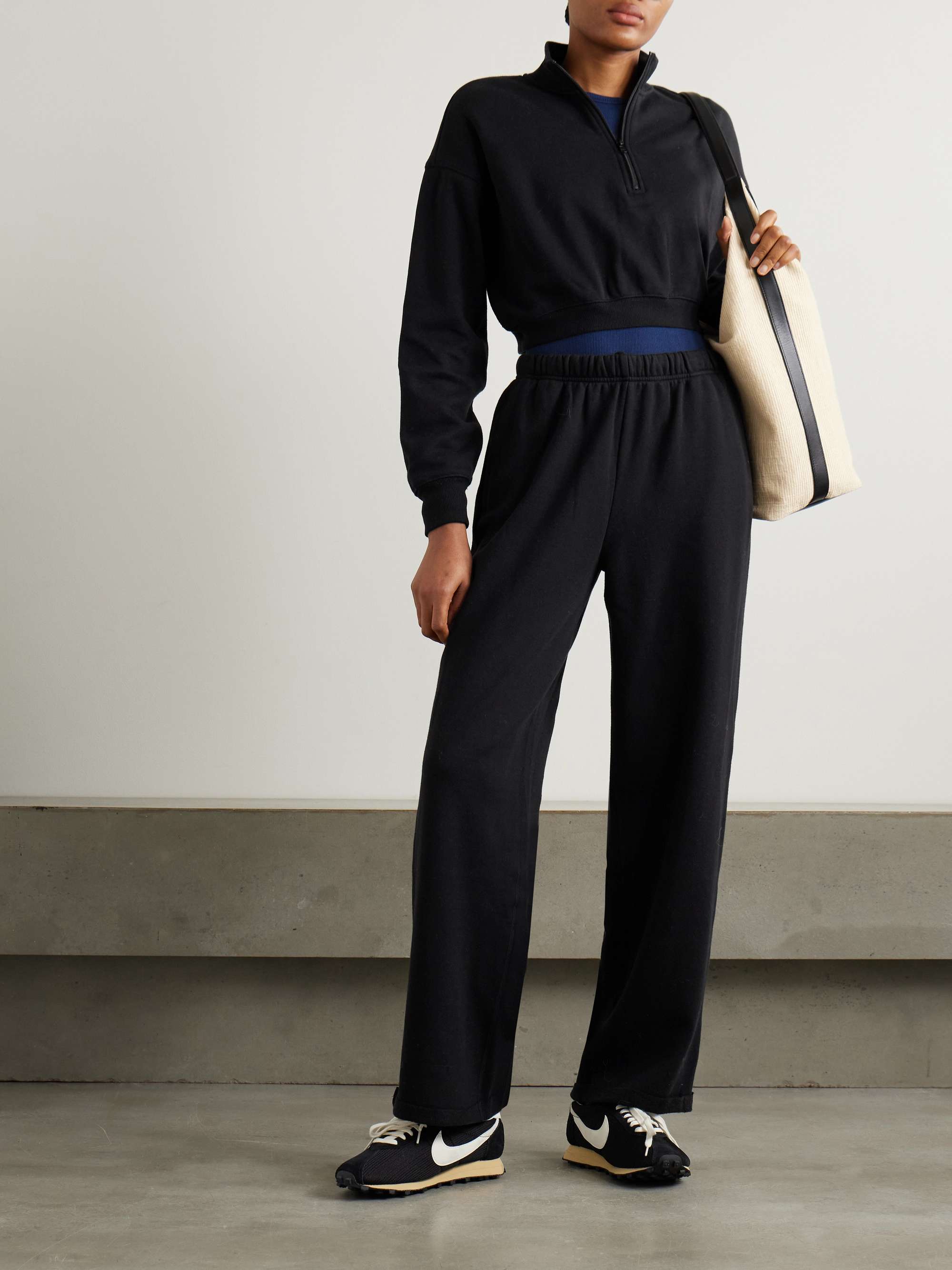 Cotton blend jersey straight leg track pants Onyx black XXS