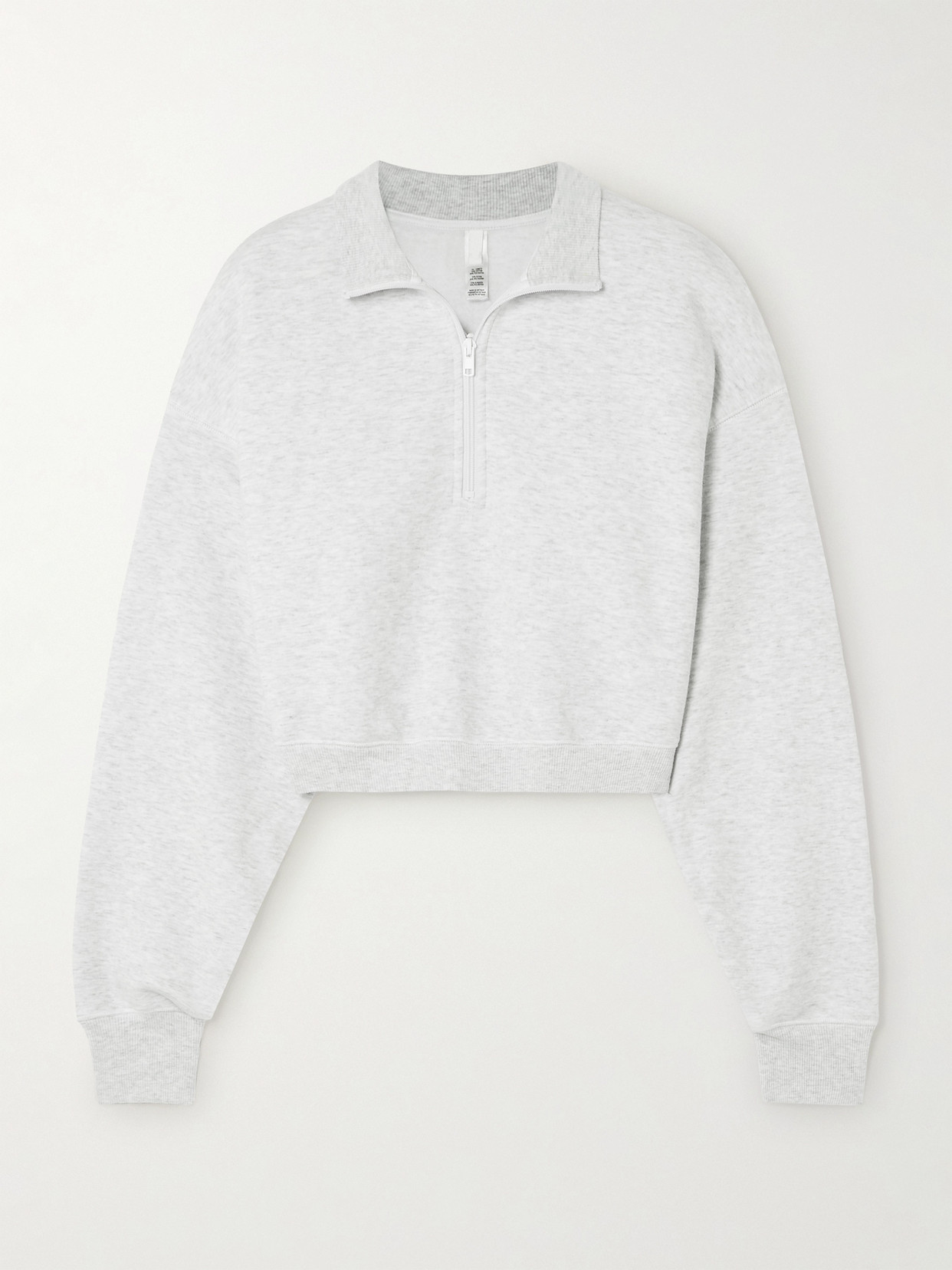 Skims Cropped Cotton-blend Jersey Half-zip Sweater In Gray