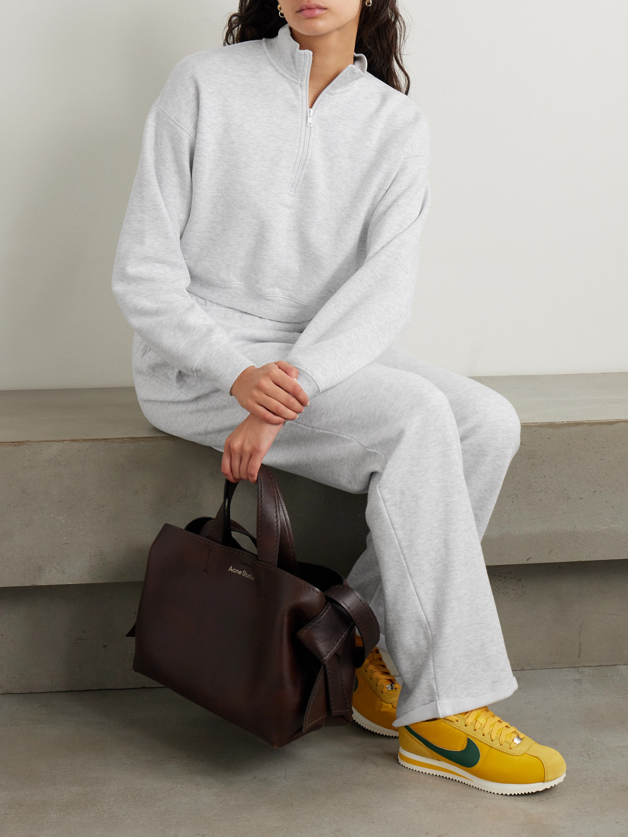 Skims Cropped Cotton-blend Jersey Half-zip Sweater In Gray