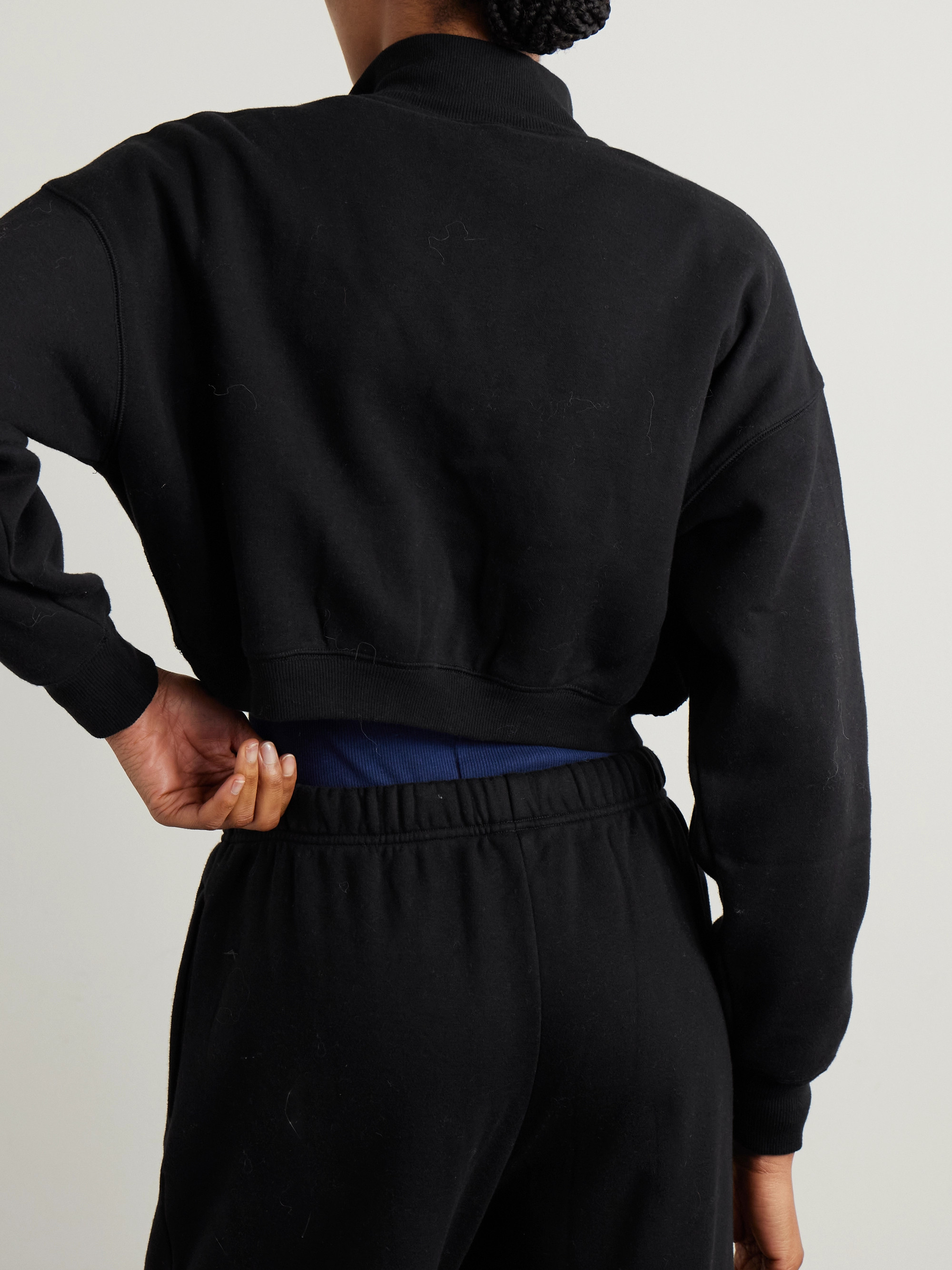 Skims Cropped cotton-blend jersey half-zip sweater - Onyx thumbnail