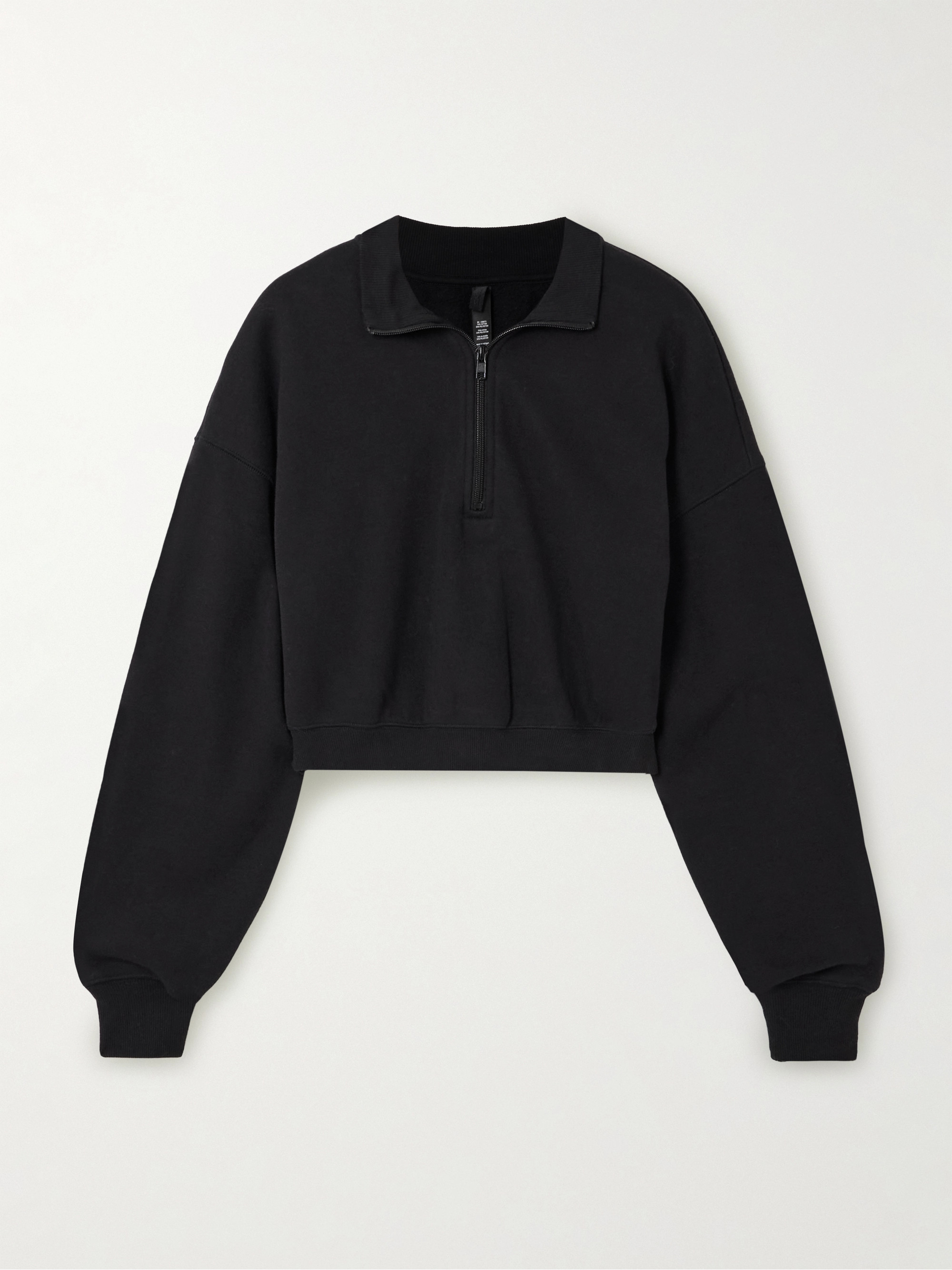 Skims Cropped cotton-blend jersey half-zip sweater - Onyx thumbnail