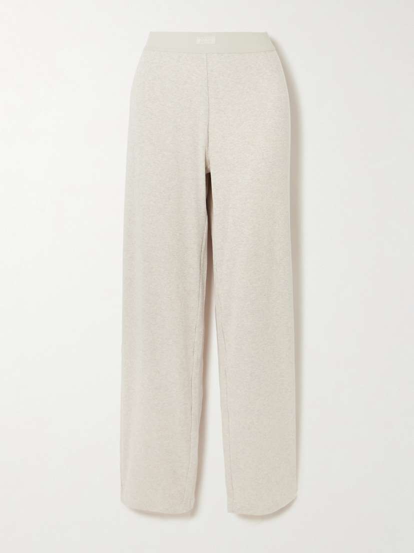Skims Ribbed Stretch-cotton Pants - Heather Oatmeal