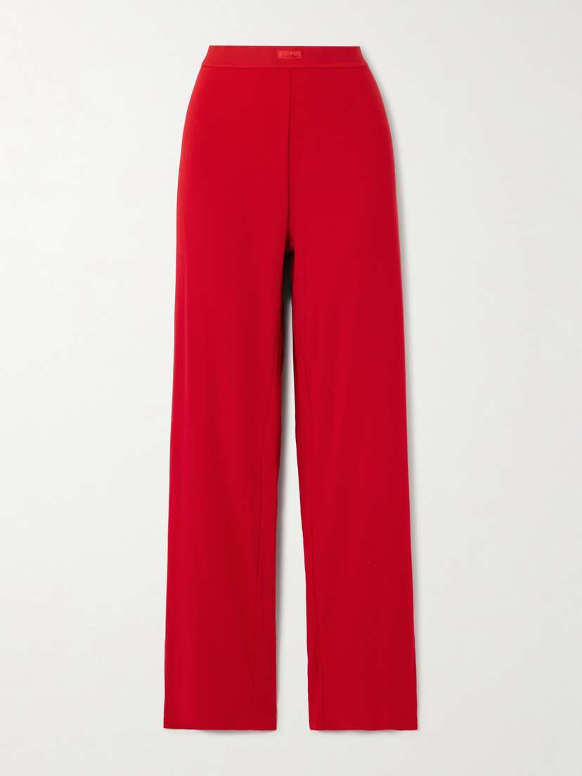 Skims Ribbed Stretch-cotton Pants - Cranberry