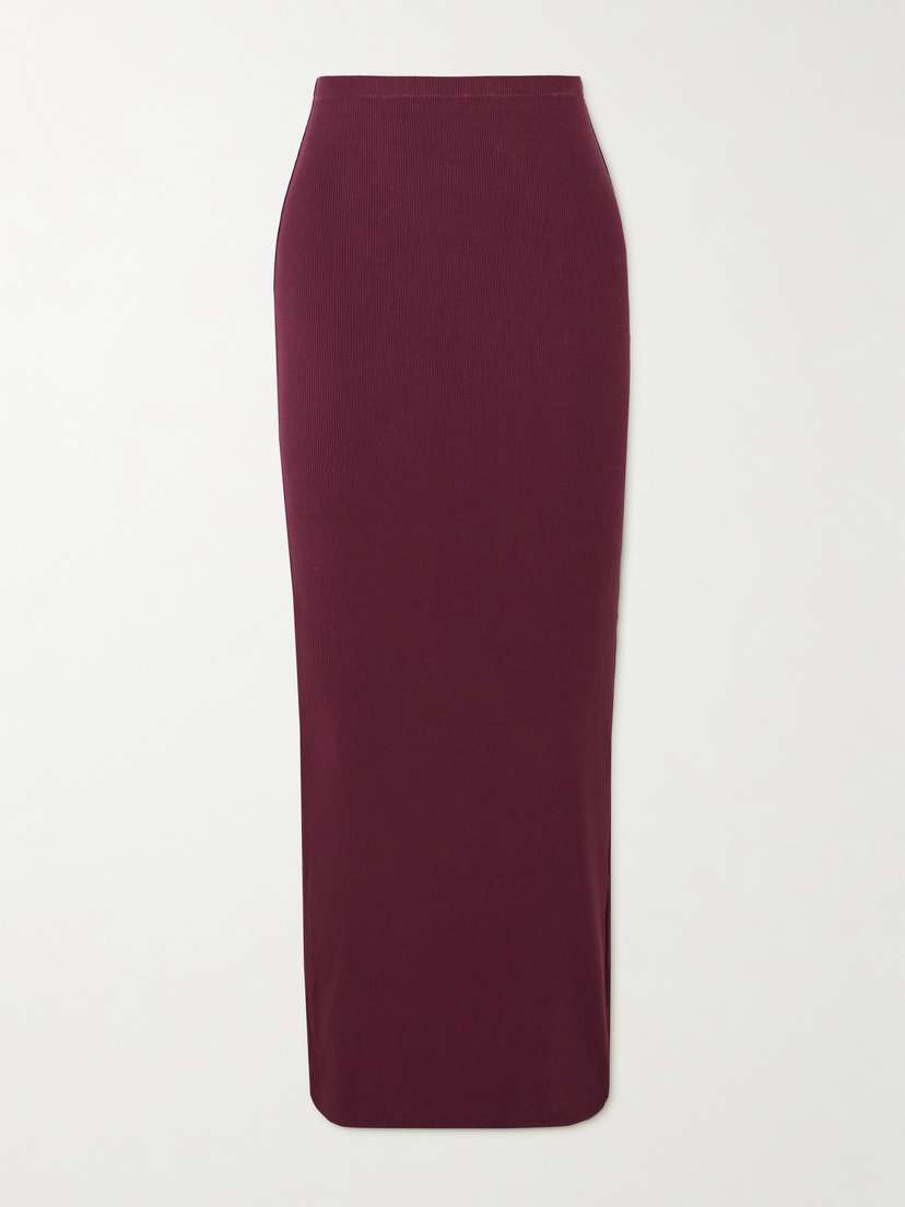 Skims oft Lounge Ribbed tretch-modal Maxi kirt - Bordeaux