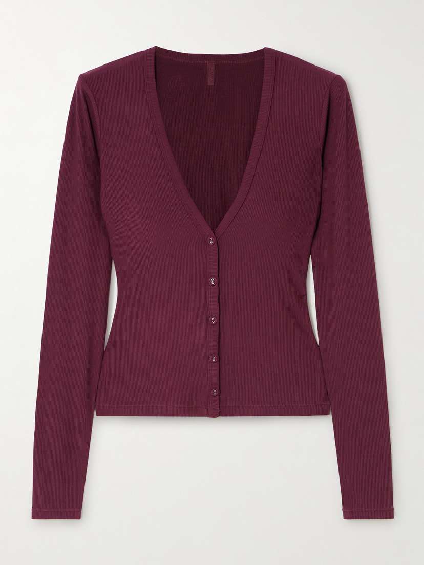 Skims Soft Lounge Stretch-modal Jersey Cardigan - Bordeaux