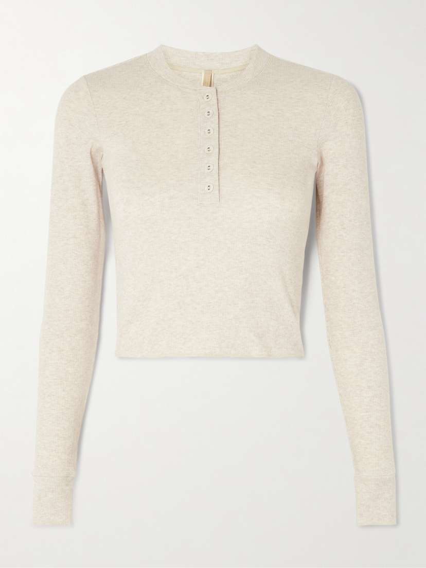 Skims ong Sleeve Crop Henley - Heather Oatmeal
