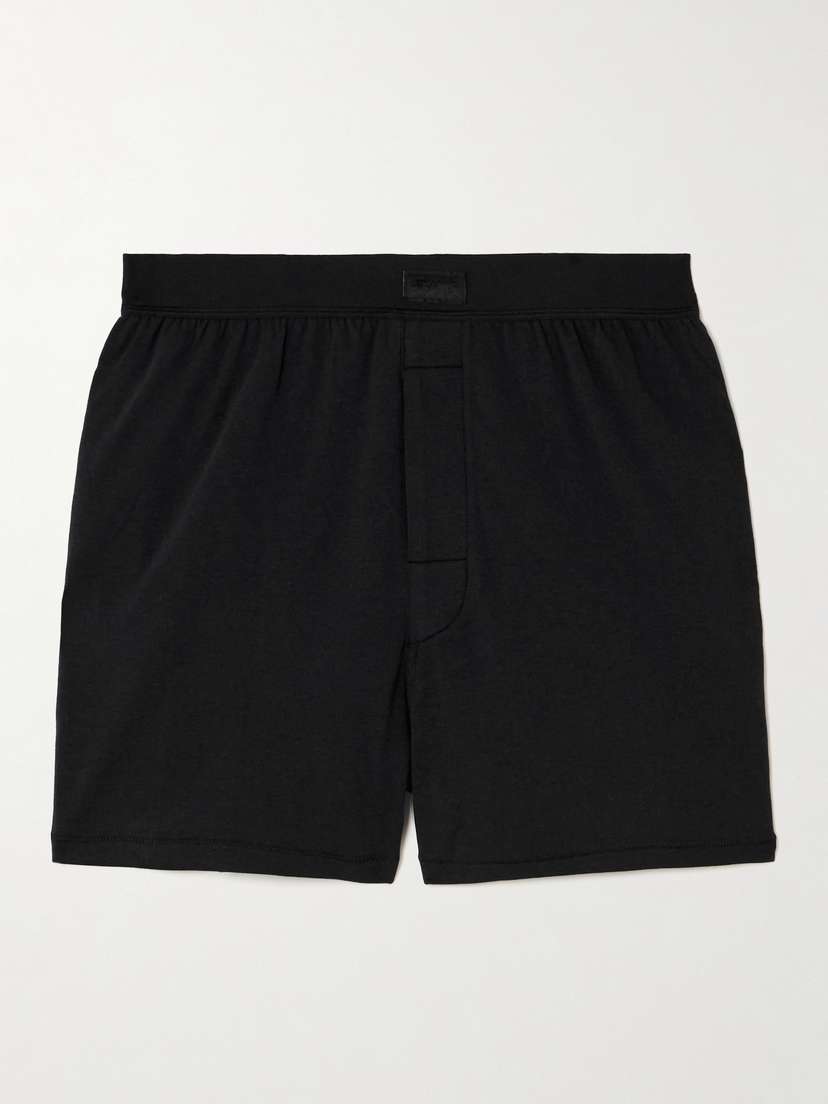 Skims Boyfriend Loose Boxer Stretch-modal And Cotton-blend Jersey Shorts - Onyx