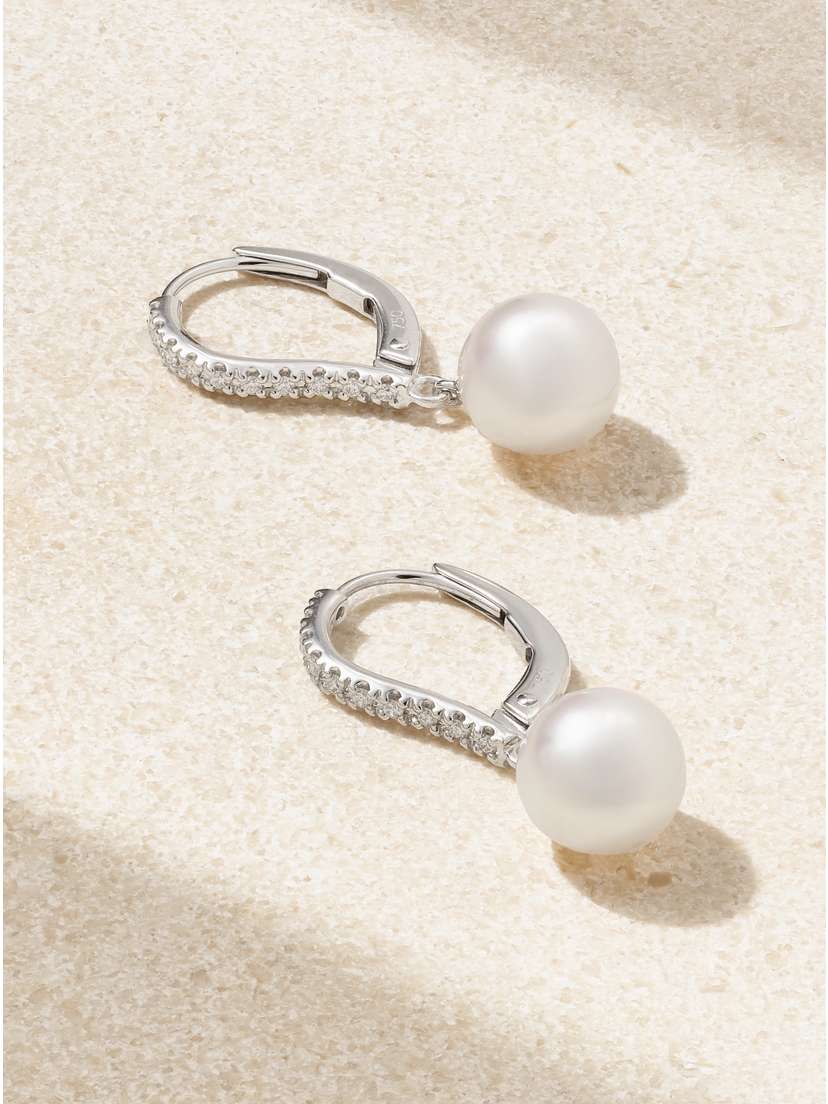 Mikimoto 18-karat White Gold, Diamond And Pearl Earrings