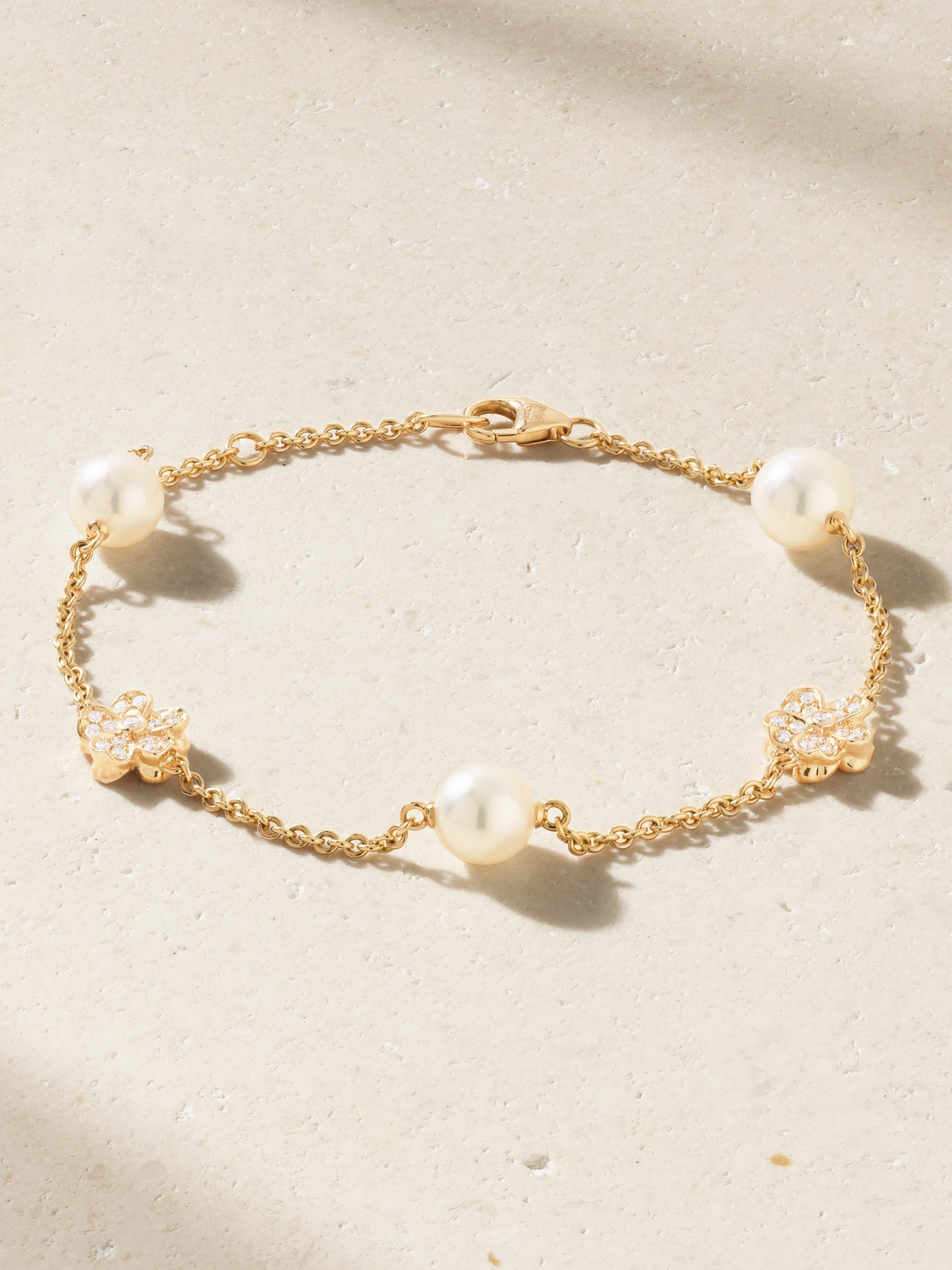 Mikimoto 18-karat Gold, Diamond And Pearl Bracelet