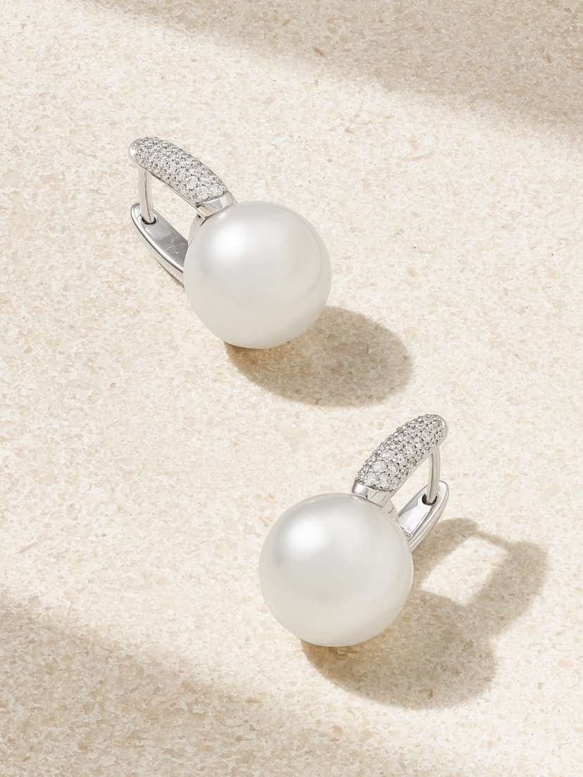 Mikimoto 18-karat White Gold, Pearl And Diamond Earrings