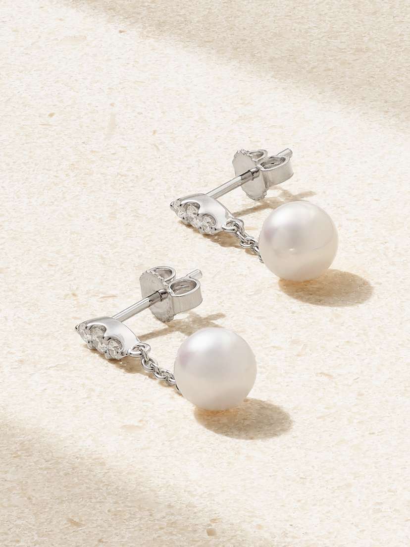 Mikimoto Morning Dew 18-karat White Gold, Pearl And Diamond Earrings