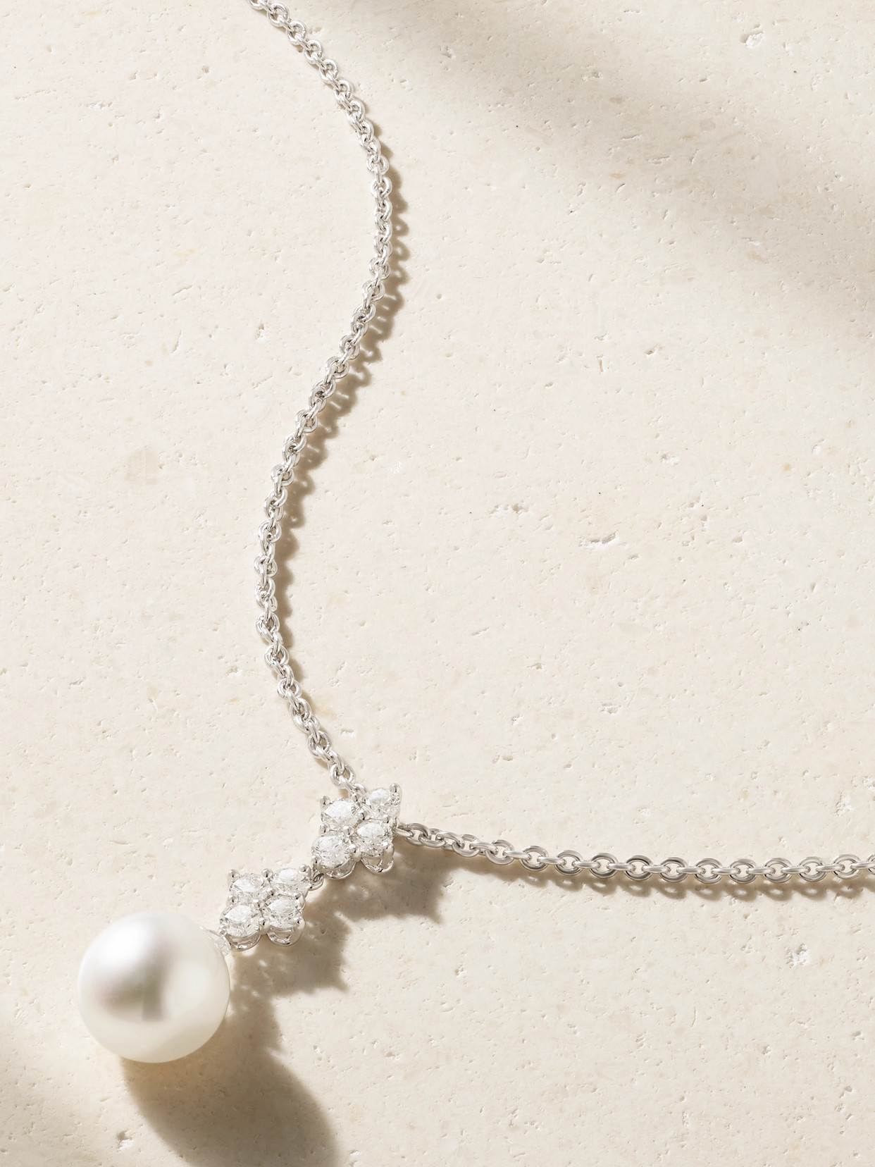 Mikimoto 18-karat White Gold, Diamond And Pearl Necklace In Metallic
