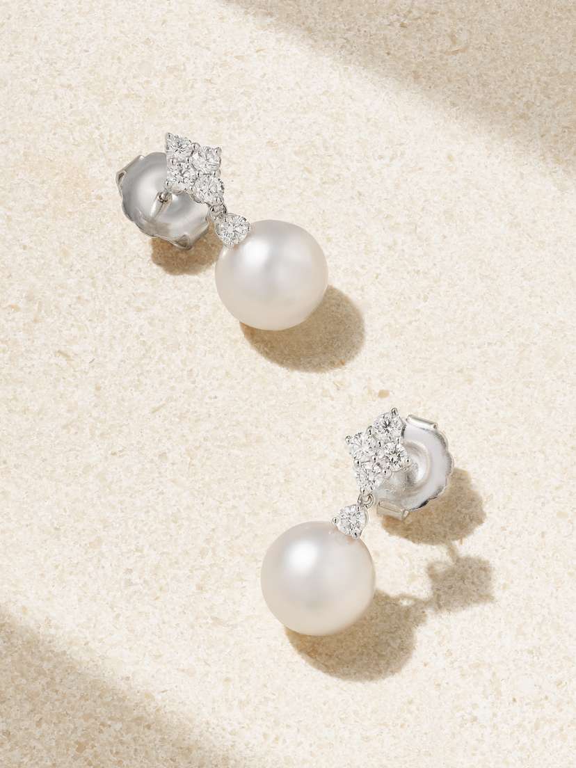 Mikimoto Classic Elegance 18-karat White Gold, Pearl And Diamond Earrings