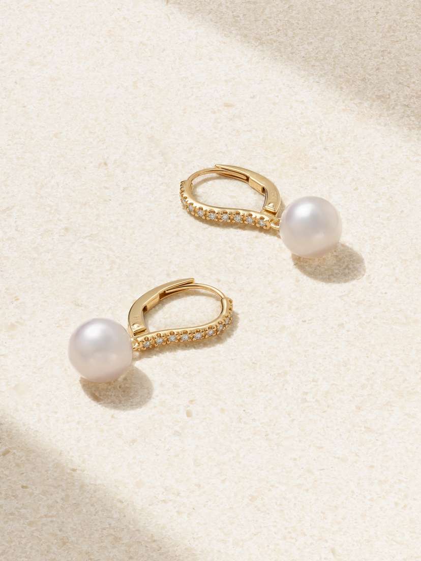 Mikimoto 18-karat Gold, Diamond And Pearl Earrings