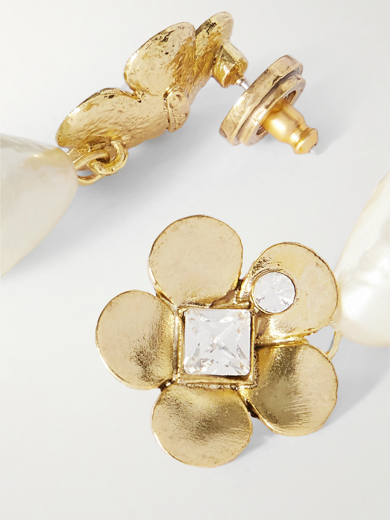 Oscar De La Renta Gold-tone, Faux Pearl And Crystal Earrings In Gold