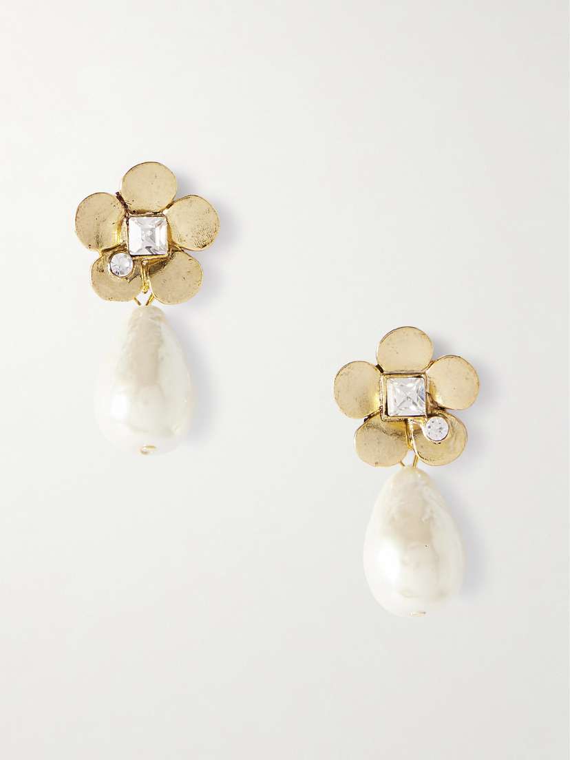 Oscar de la Renta tone, Faux Pearl And Crystal Earrings