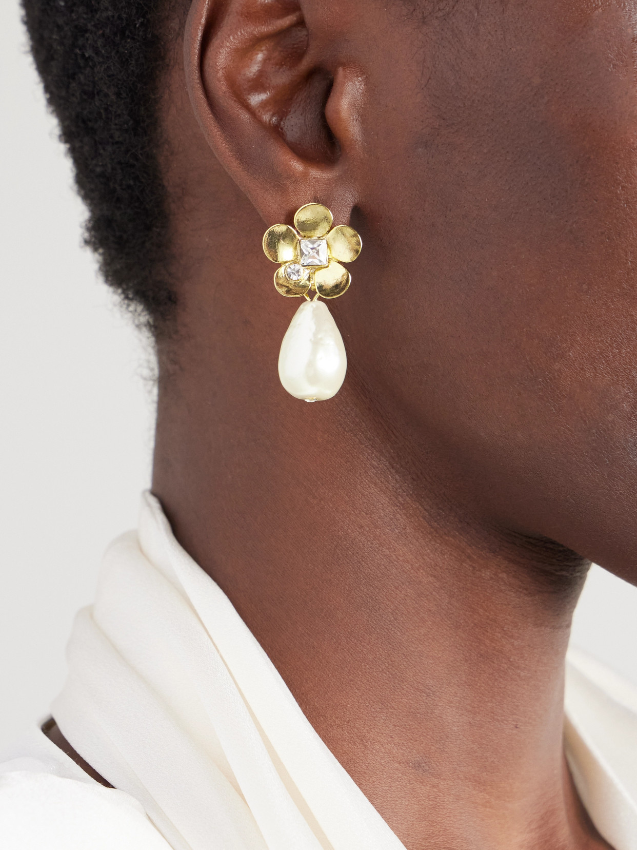 Oscar De La Renta Gold-tone, Faux Pearl And Crystal Earrings In Gold