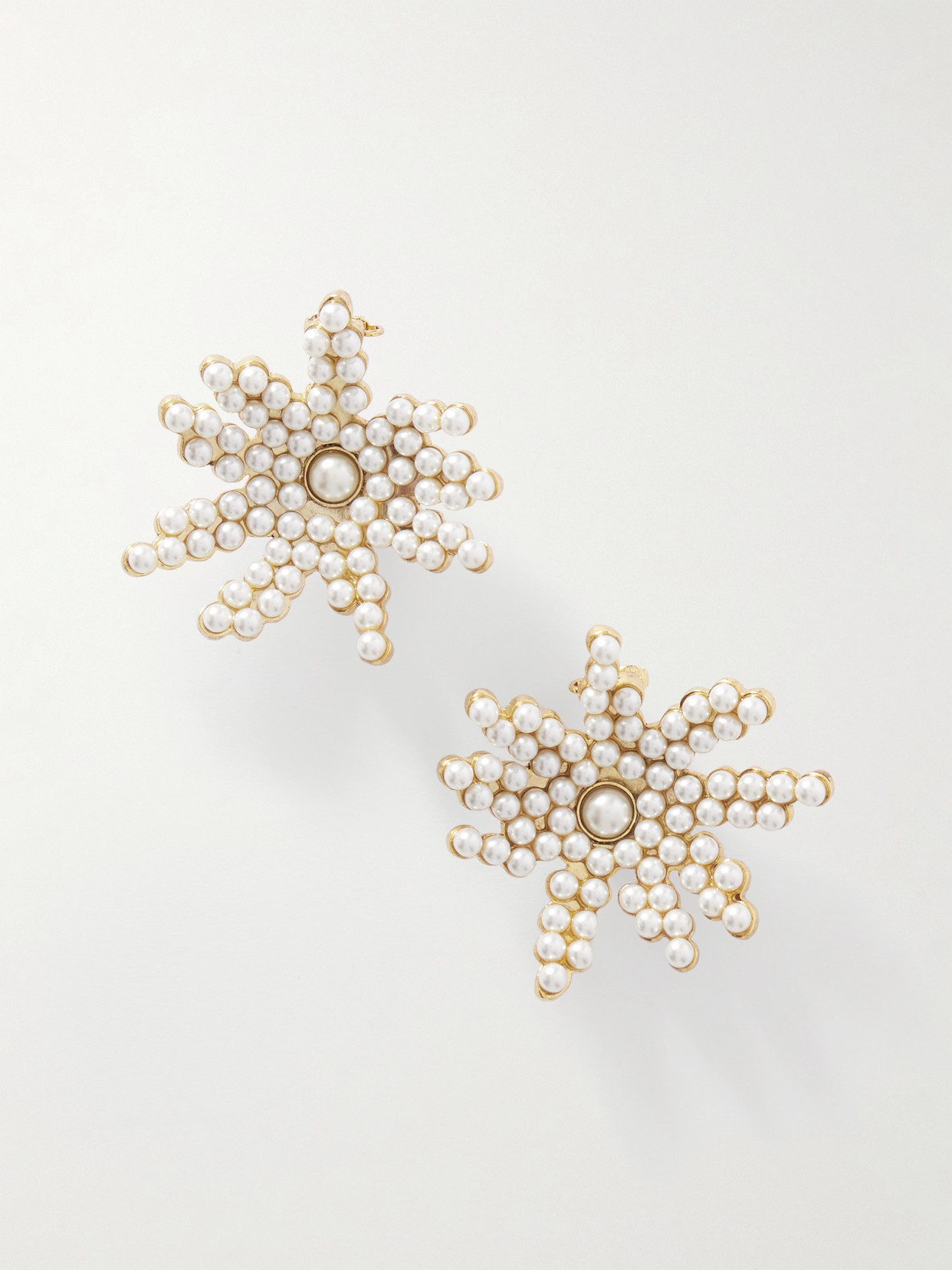 Oscar De La Renta Flower Faux Pearl-embellished Gold-tone Clip Earrings In White