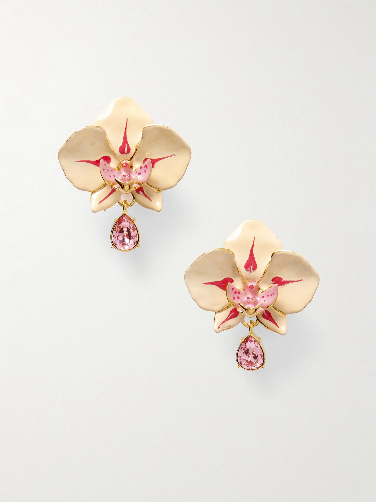 Oscar De La Renta Orchid Gold-tone, Enamel And Crystal Earrings In Pink