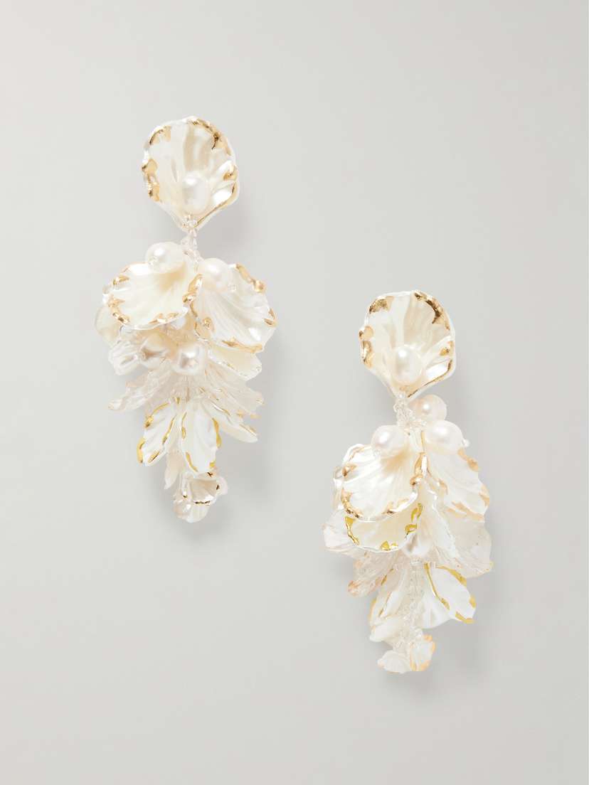 Oscar de la Renta Petal Gold-tone, Resin And Faux Pearl Earrings