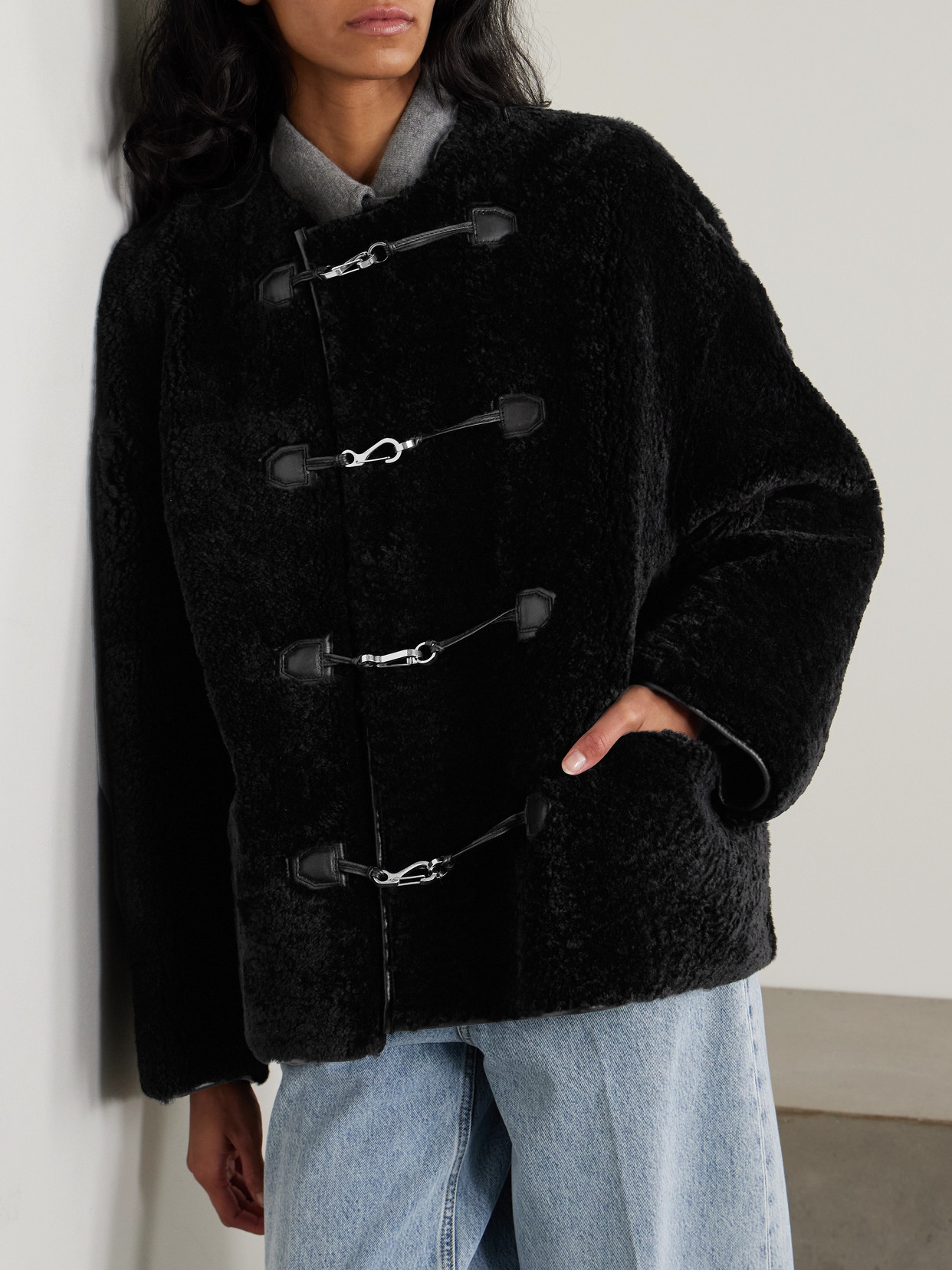 Leather-Trimmed Shearling Jacket