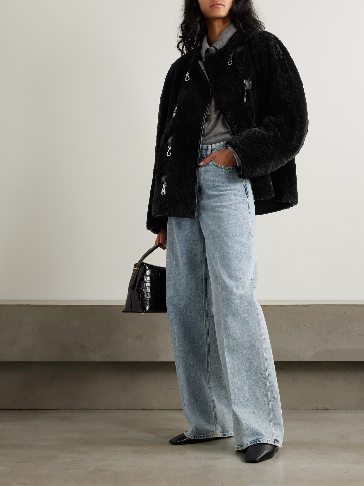 Leather-Trimmed Shearling Jacket