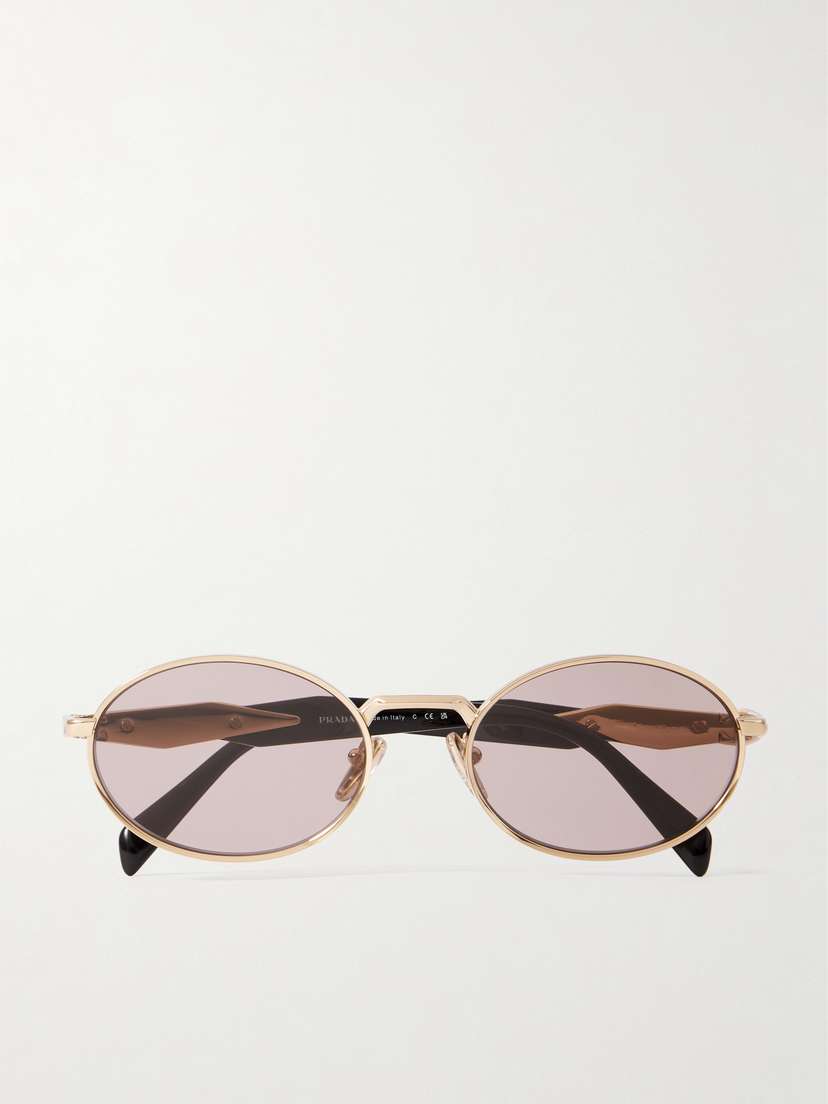 PRADA EYEWEAR Oval-frame Acetate And Gold-tone Sunglasses