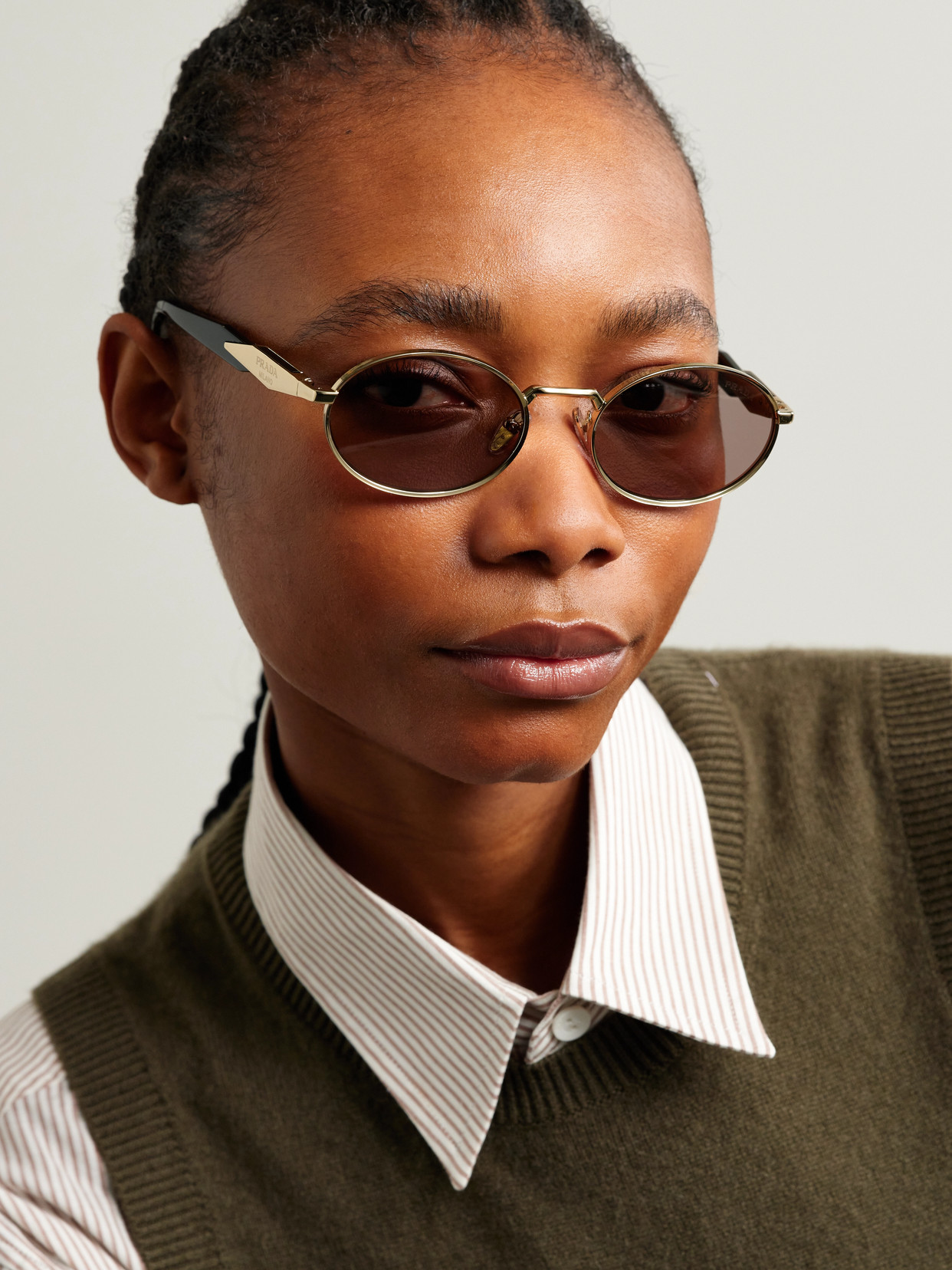 Prada Oval-frame Acetate And Gold-tone Sunglasses In Gold