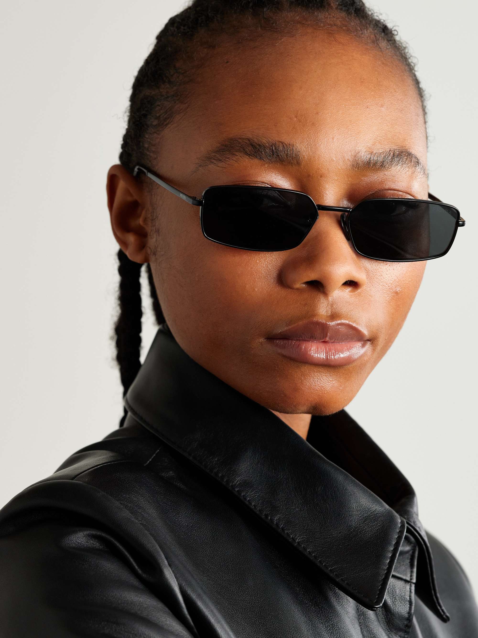 Rectangular-frame metal sunglasses - black - One Size