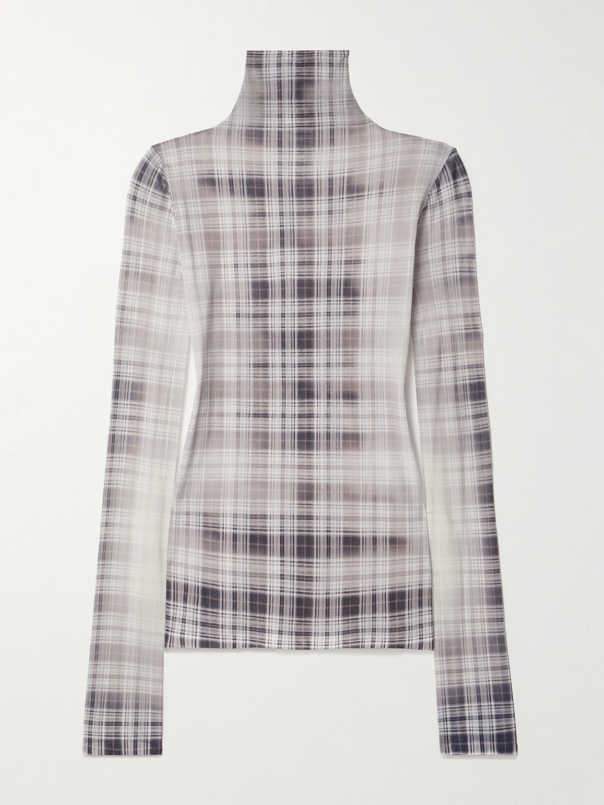 Acne Studios Checked Stretch-jersey Turtleneck Top In Gray