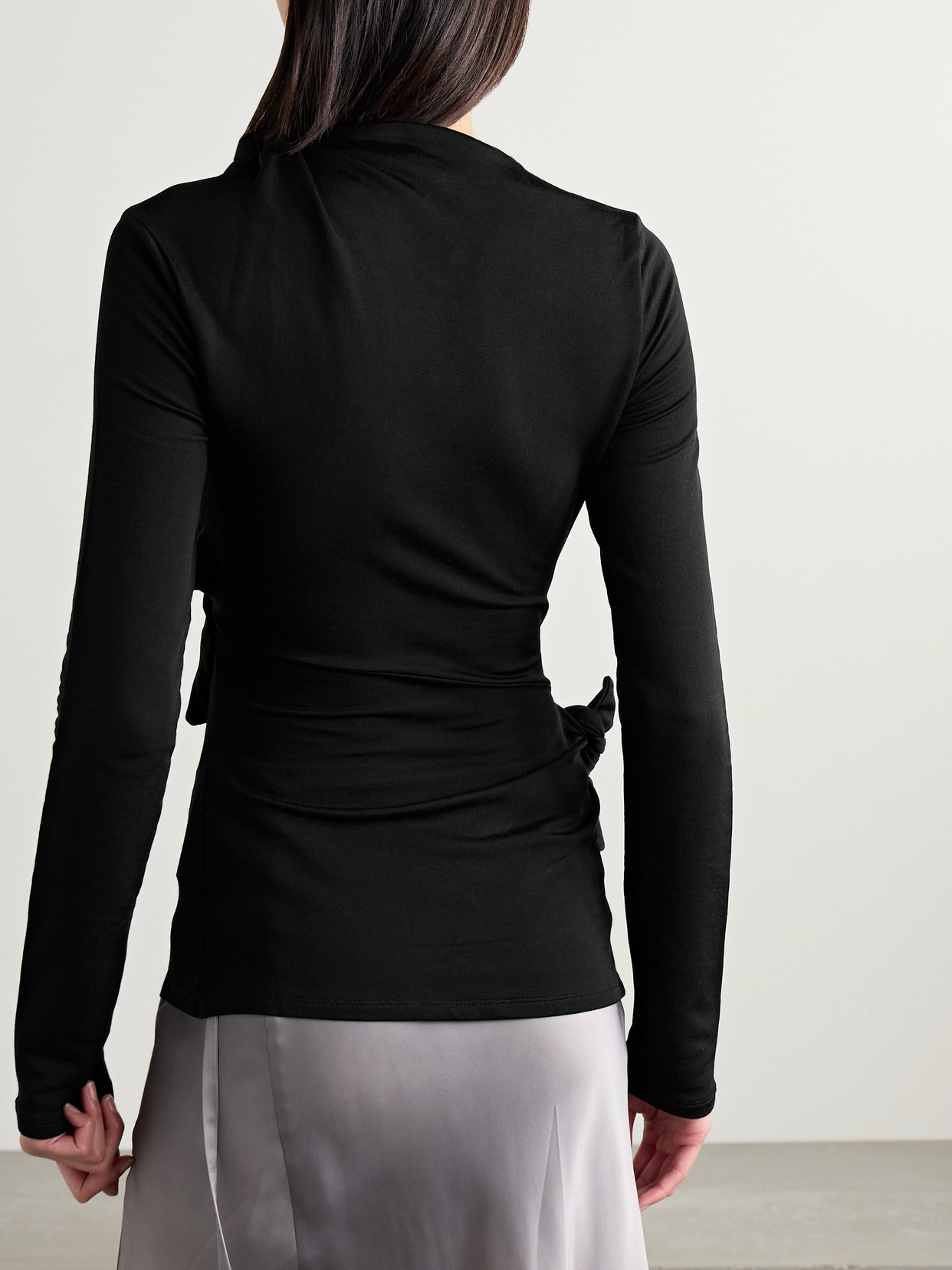 Cutout Knotted Ruched Stretch-Jersey Top