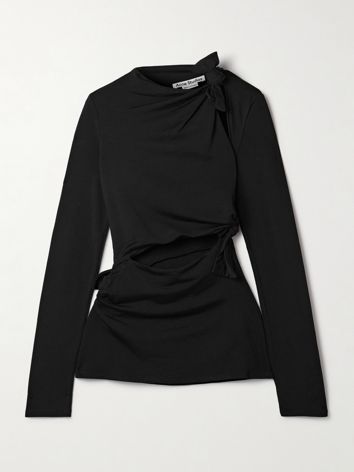 Acne Studios Cutout Knotted Ruched Stretch-jersey Top In Black