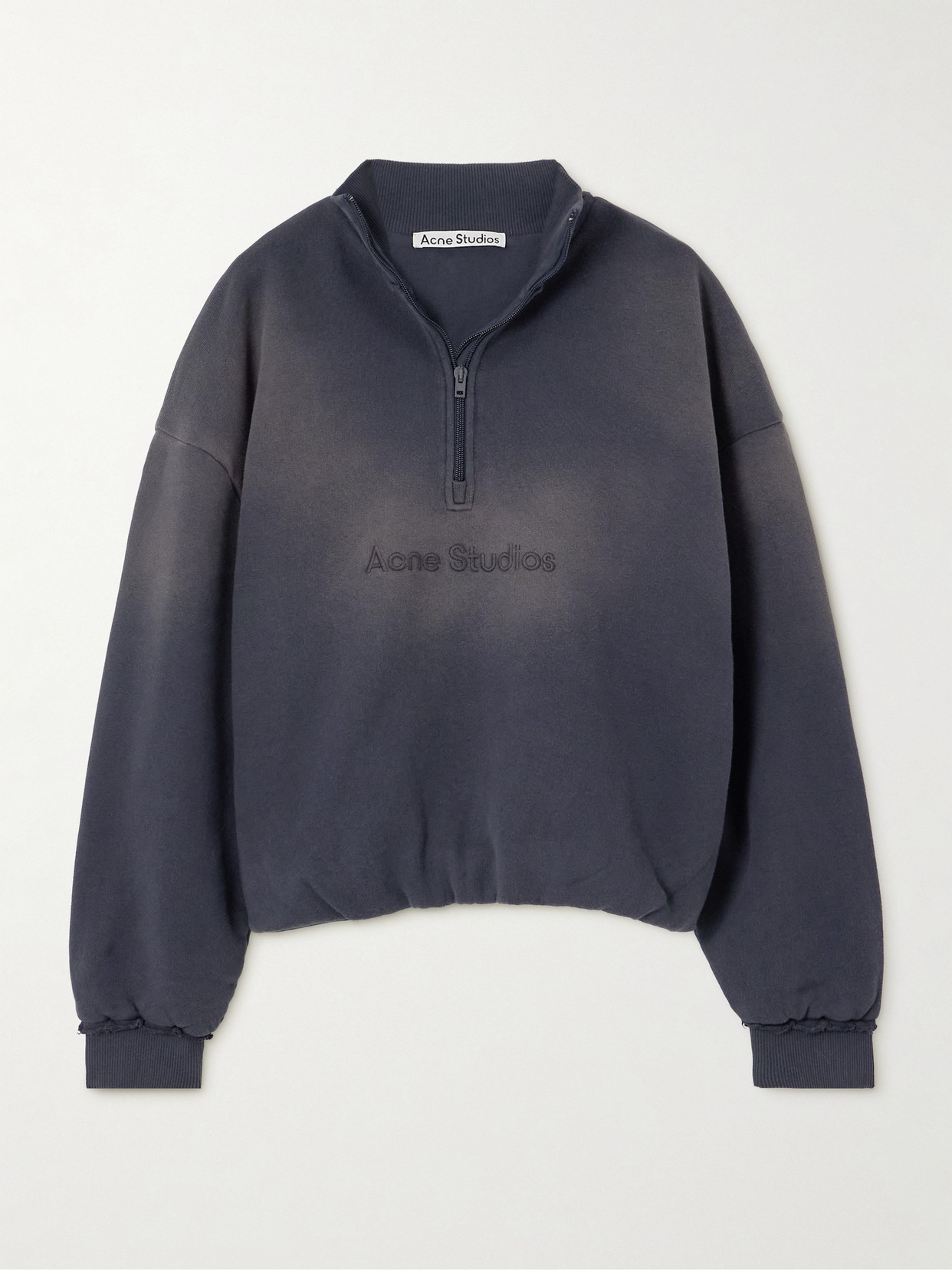 Acne Studios Embroidered Frayed Cotton-jersey Sweatshirt In Blue