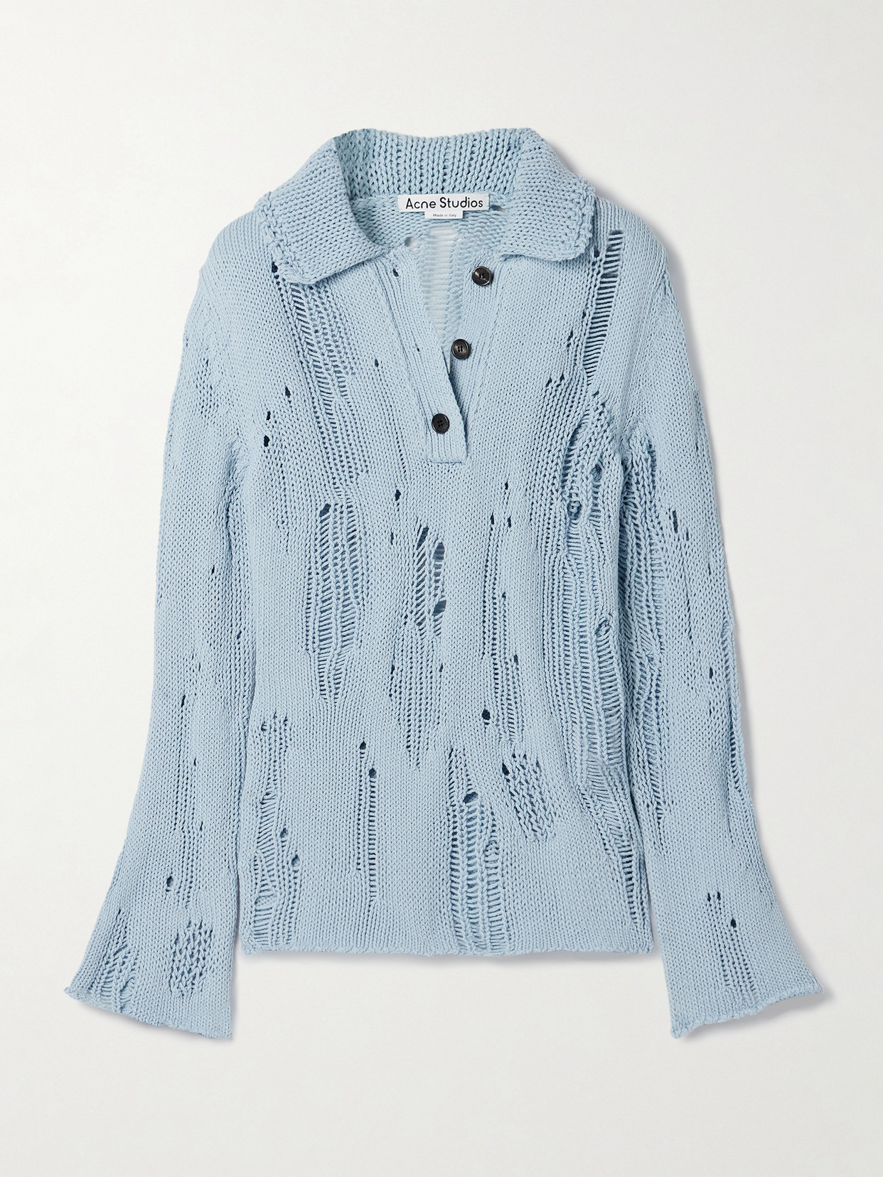 Acne Studios Distressed Organic Cotton And Wool-blend Sweater In Blue