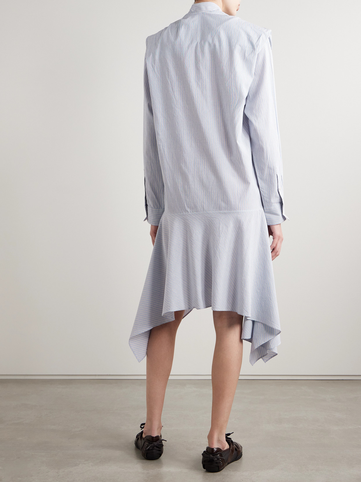 ACNE STUDIOS ASYMMETRIC DRAPED STRIPED VOILE SHIRT DRESS