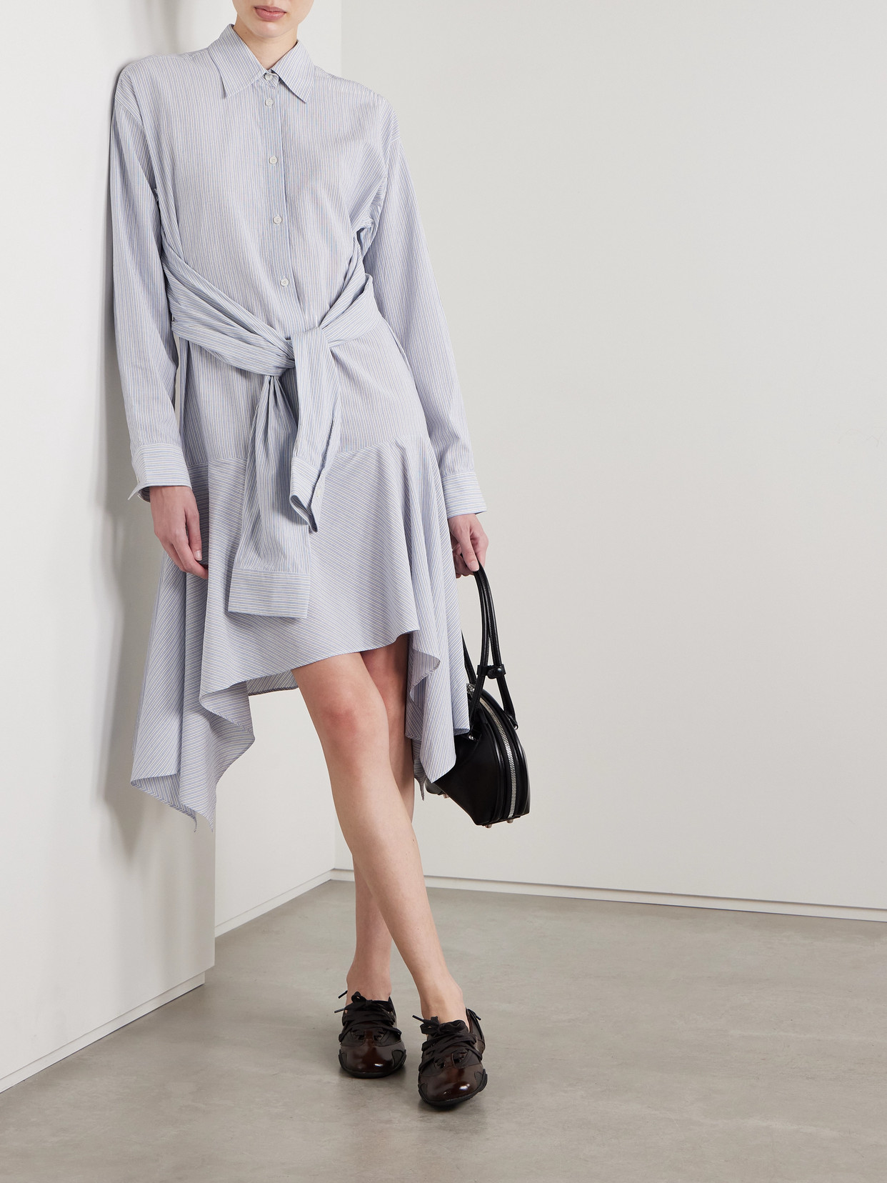 ACNE STUDIOS ASYMMETRIC DRAPED STRIPED VOILE SHIRT DRESS