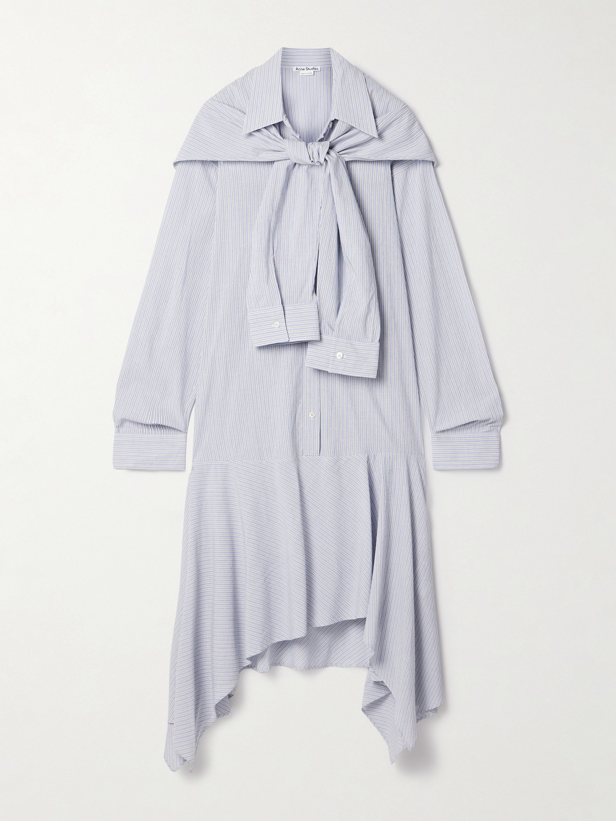 Acne Studios Asymmetric Draped Striped Voile Shirt Dress In Blue