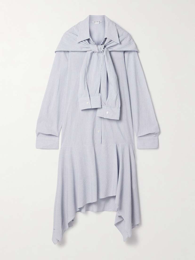 Acne Studios Asymmetric Draped Striped Voile Shirt Dress