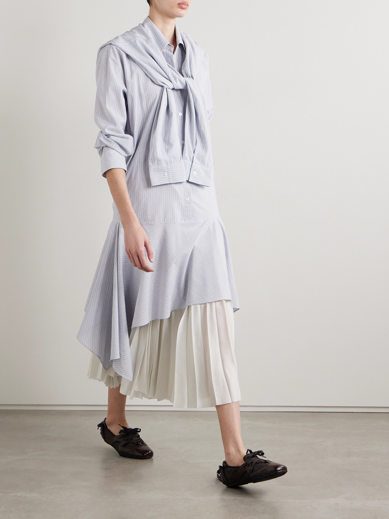ACNE STUDIOS ASYMMETRIC DRAPED STRIPED VOILE SHIRT DRESS