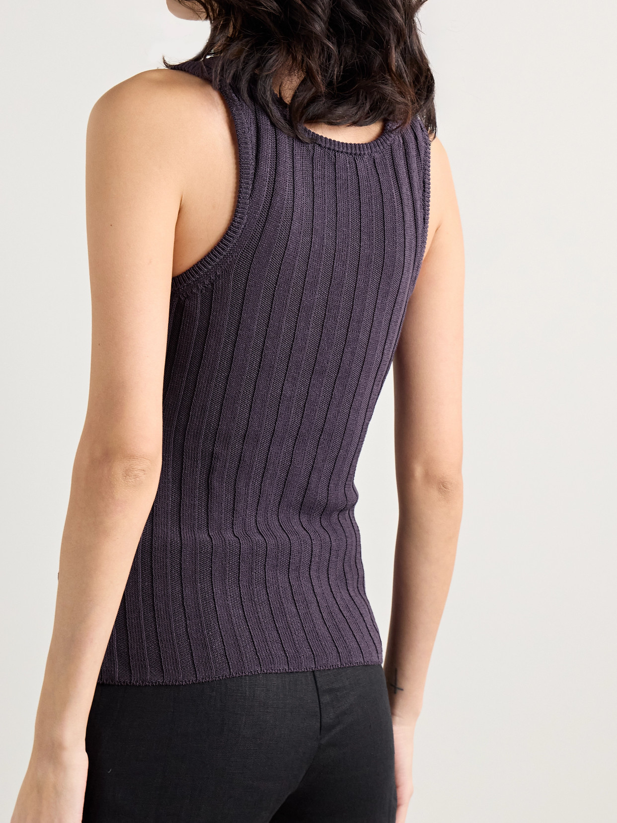 Acne Studios Distressed Ribbed Organic Cotton-blend Tank In Purple