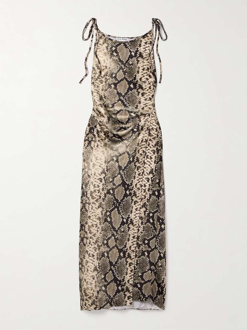 Acne Studios Wrap-effect Draped Snake-print Hammered-satin Midi Dress