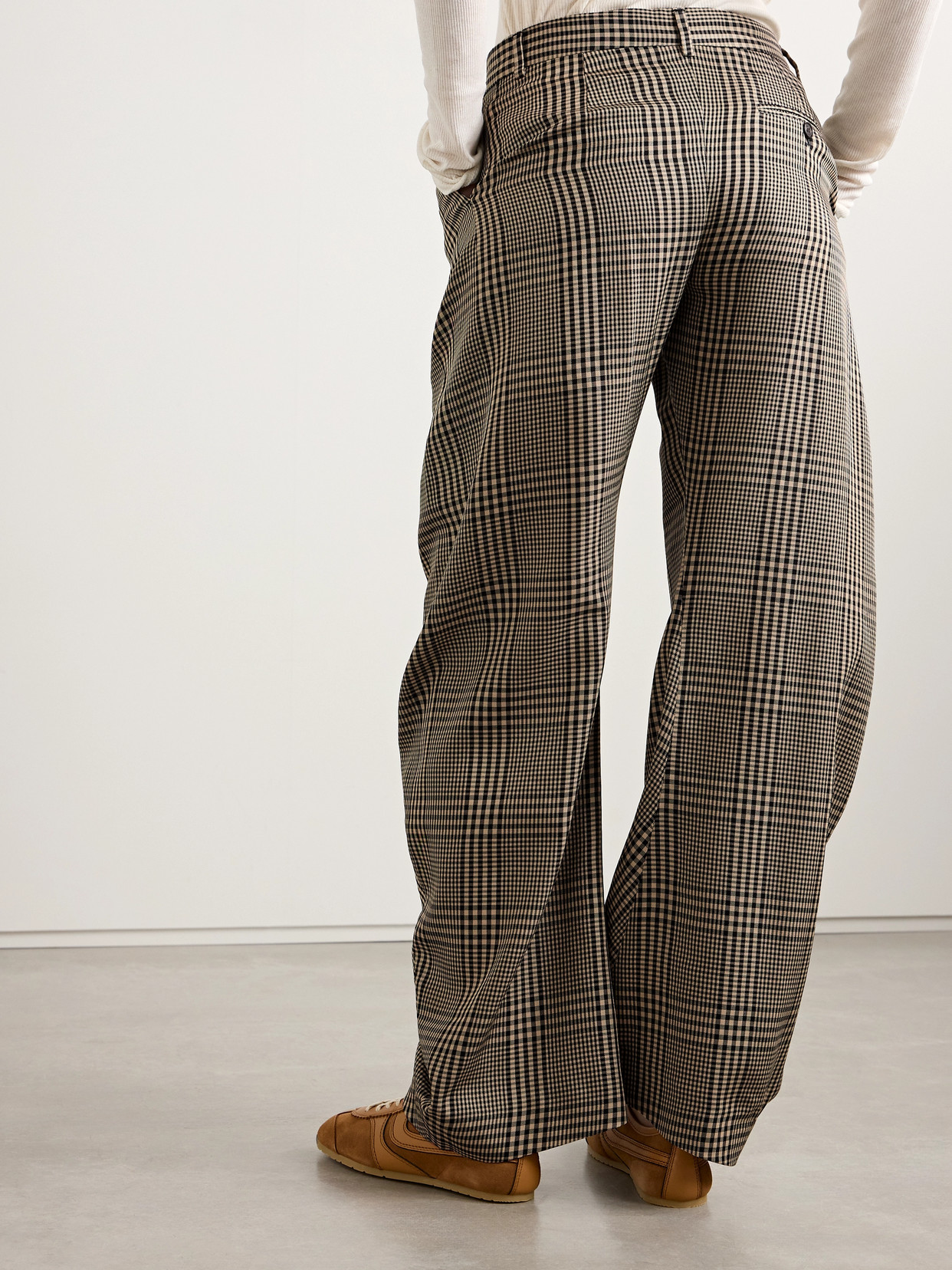 Acne Studios Checked Woven Barrel-leg Pants In Brown