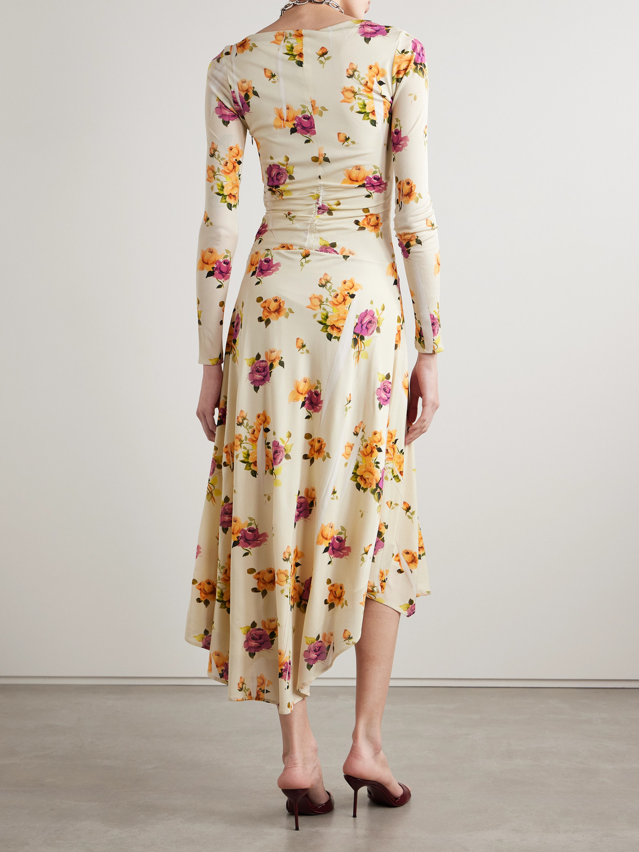 Acne Studios Asymmetric Floral-print Crepe Dress In Cream
