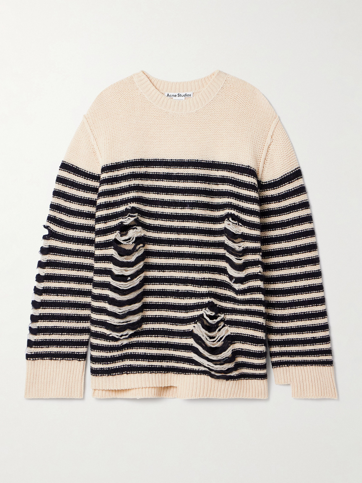 Acne Studios Distressed Striped Wool-blend Sweater In Cream