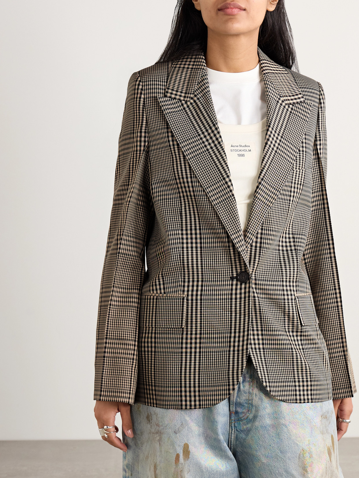 Acne Studios Checked Twill Blazer In Brown