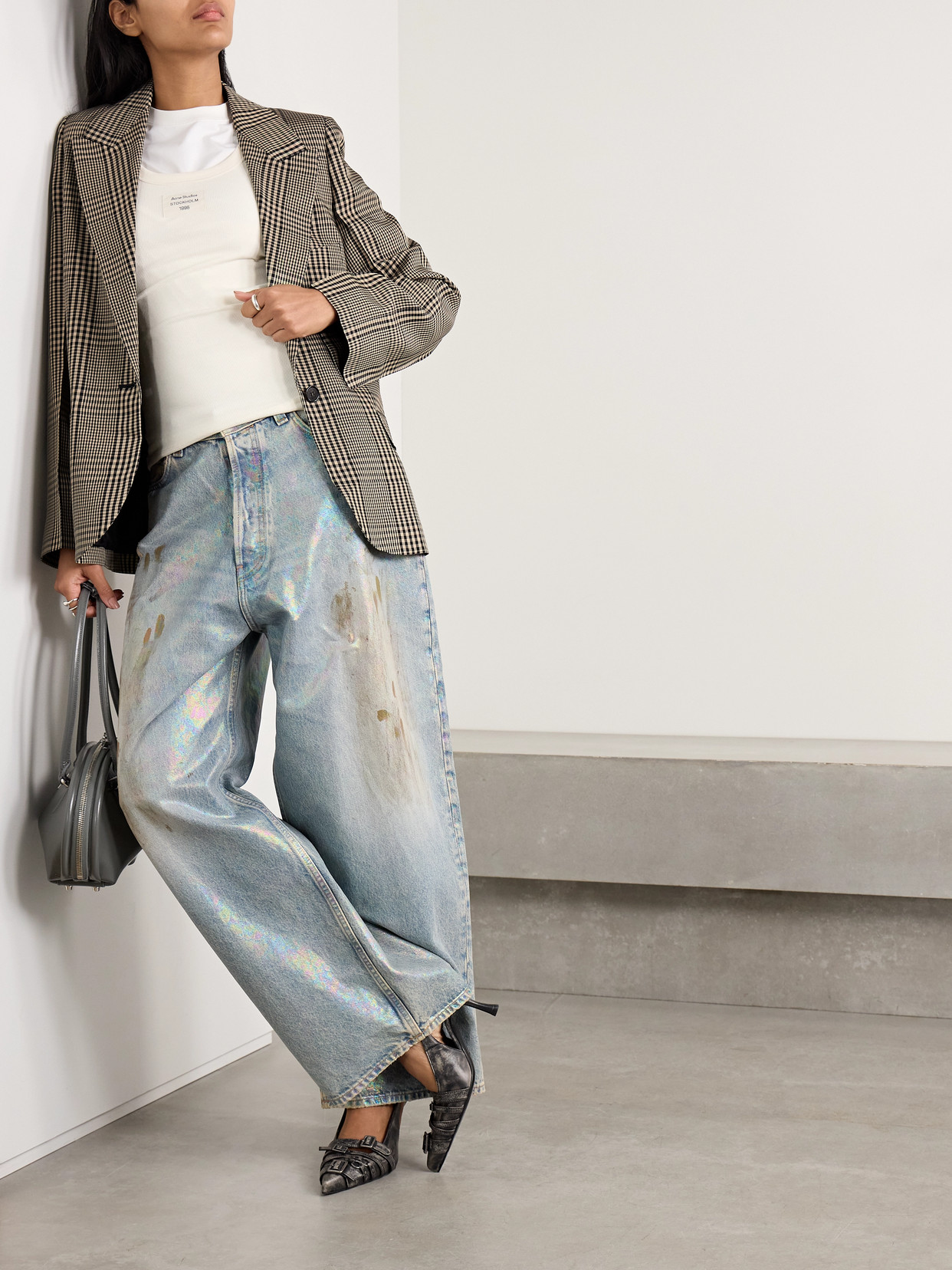 Acne Studios Checked Twill Blazer In Brown