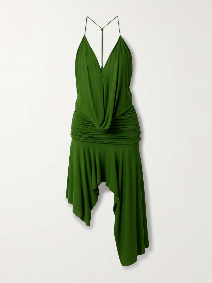 Acne Studios Asymmetric Draped Ruched Jersey Midi Dress